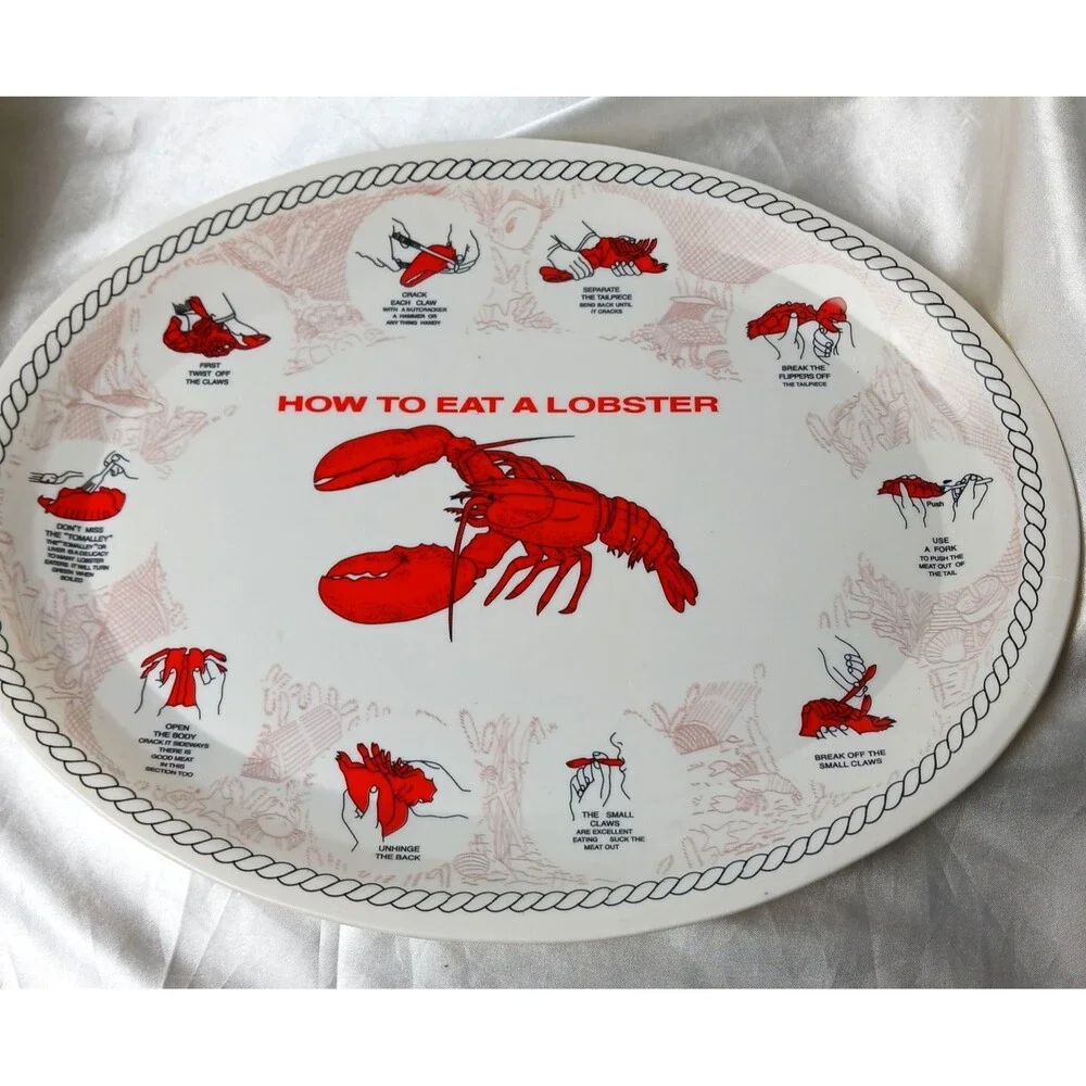 How To Eat A Lobster 13'' Plastic Oval Seafood Platter-lot of 4